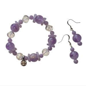 Amethyst & Clear Beaded Stretch Bracelet and Earring Set
